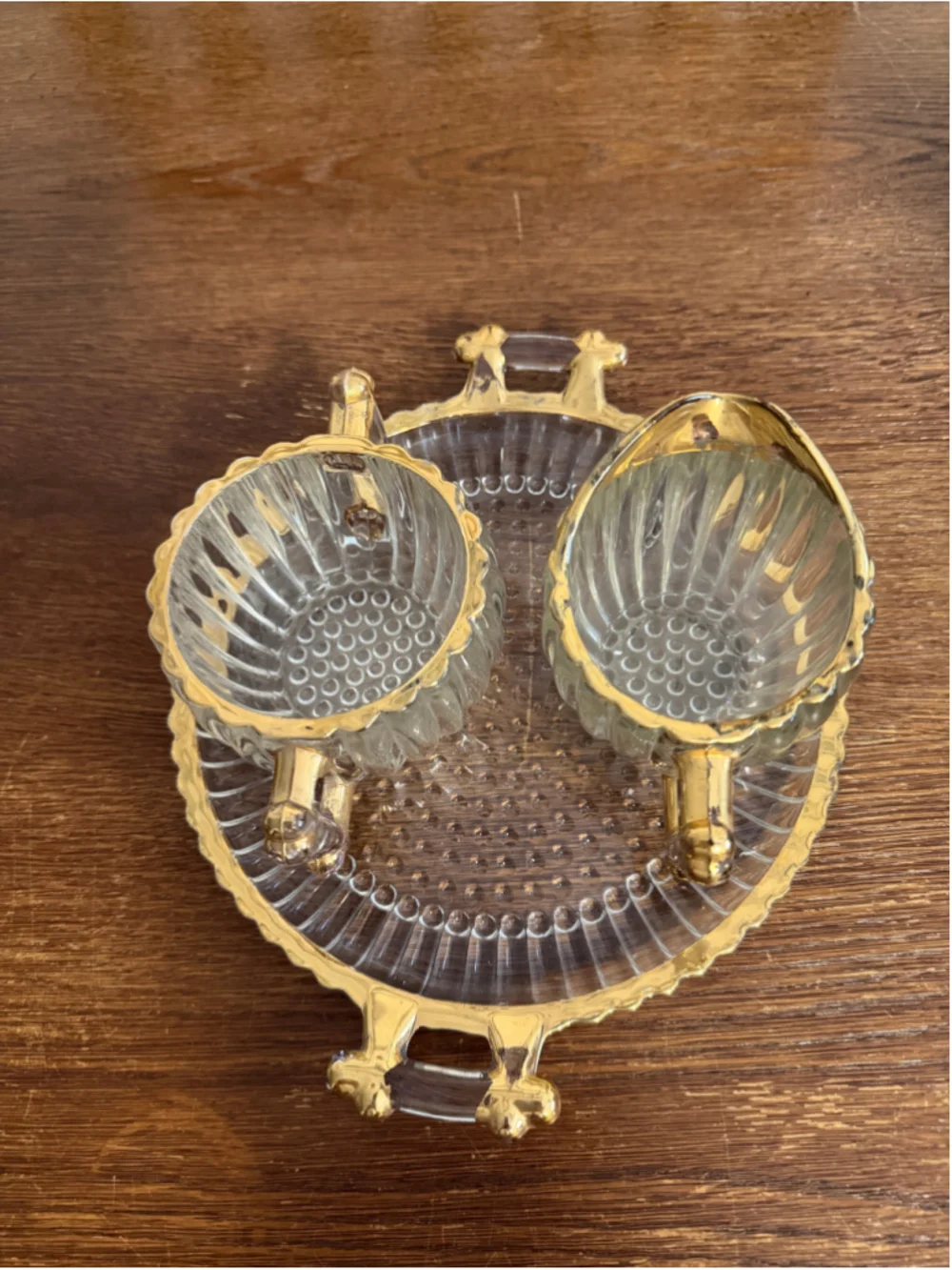 Vintage Smoked Glass Creamer Sugar Bowl & Serving Tray Gold Gilt Hollywood Regen